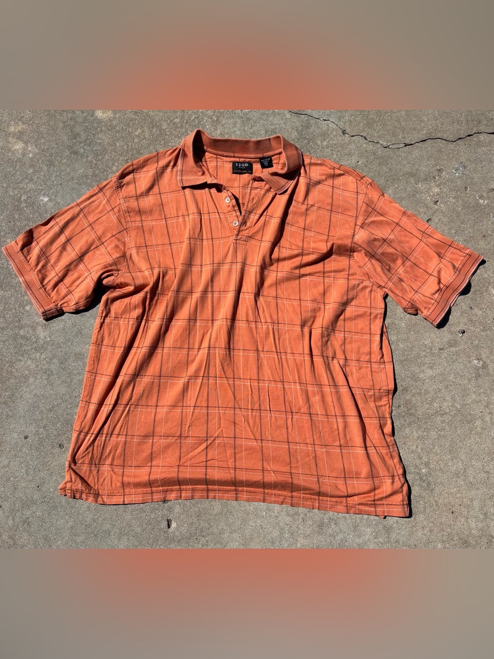 Izod Orange Windowpane Short-Sleeve Polo
